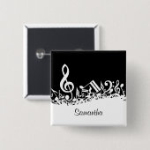 Badge Carré 5 Cm Notes musicales brouillées blanches personnalisées (Devant & derrière)