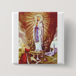 Badge Carré 5 Cm Notre-Dame de Lourdes Impression d'art Premium Mas