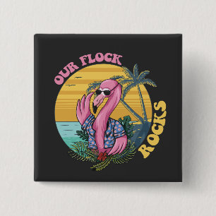 Badge Carré 5 Cm Notre troupeau envoie du flamingo rétro groovy
