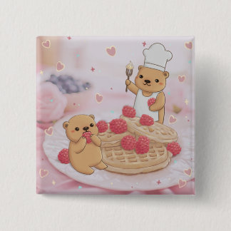 Badge Carré 5 Cm Nounours et gaufres