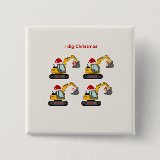 Badge Carré 5 Cm Nous aimons Noël - Les excavateurs du Père Noël Ma