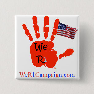 Badge Carré 5 Cm Nous bouton rouge de la main R1 (de drapeau des