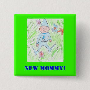 Badge Carré 5 Cm nouveau gnome, nouvelle maman !