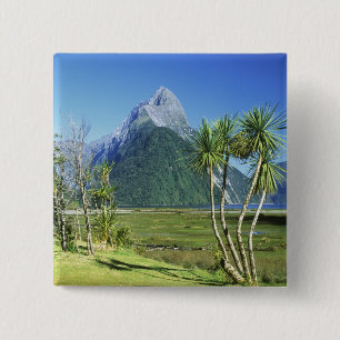 Badge Carré 5 Cm Nouvelle-Zélande, île du Sud, Mitre Peak,