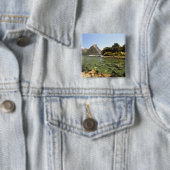 Badge Carré 5 Cm Nouvelle-Zélande, Miter Peak et Bowen River entran (En situation)