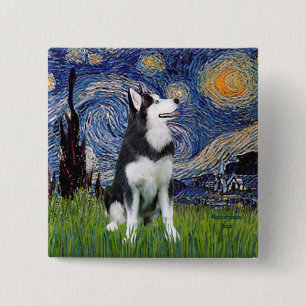 Badge Carré 5 Cm Nuit étoilée - Husky Sibérien #1
