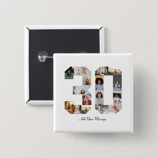Badge Carré 5 Cm Numéro 30 Collage photo (Devant & derrière)
