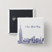 Badge Carré 5 Cm NYC Skyline Etched 01 Blue (Devant & derrière)