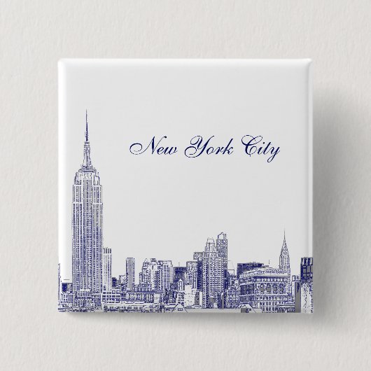 Badge Carré 5 Cm NYC Skyline Etched 01 Blue (Devant)