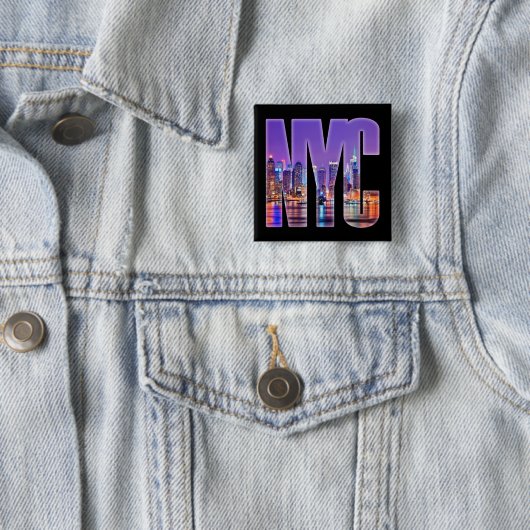 Badge Carré 5 Cm NYC Skyline (Light) (En situation)