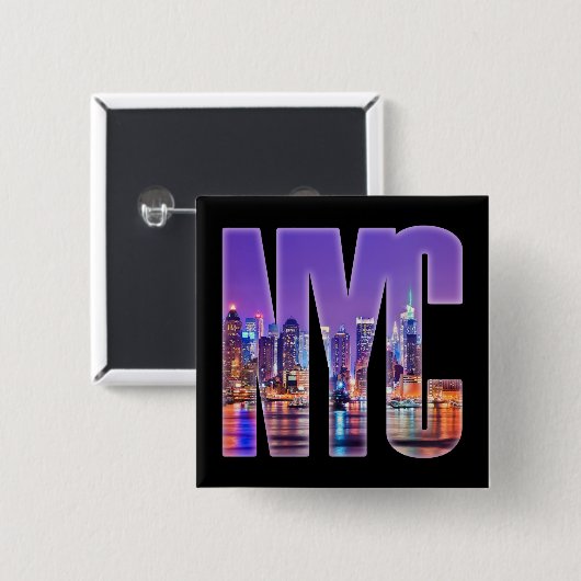 Badge Carré 5 Cm NYC Skyline (Light) (Devant & derrière)