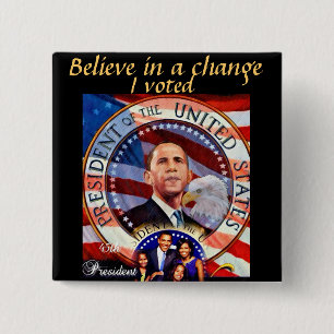 Badge Carré 5 Cm Obama, 45e président des États-Unis_