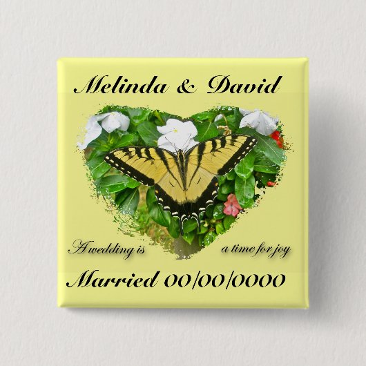 Badge Carré 5 Cm Objets de papillon à queue noire mariage (Devant)