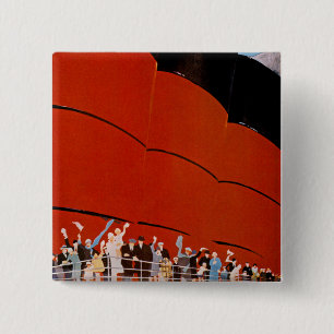 Badge Carré 5 Cm Ocean Liner Bon Voyage