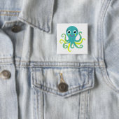 Badge Carré 5 Cm Octopus bleu et jaune (En situation)