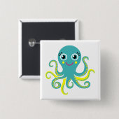 Badge Carré 5 Cm Octopus bleu et jaune (Devant & derrière)