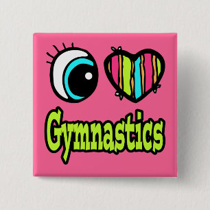 Badge Carré 5 Cm Œil brillant cœur J'aime la gymnastique