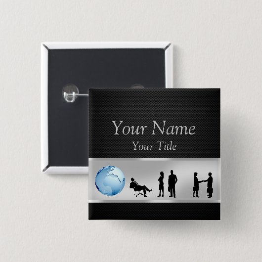 Badge Carré 5 Cm Office Business People World Globe - Bouton (Devant & derrière)