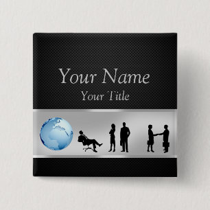Badge Carré 5 Cm Office Business People World Globe - Bouton