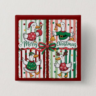 Badge Carré 5 Cm Oie de Noël drôle de vacances animal renne canard