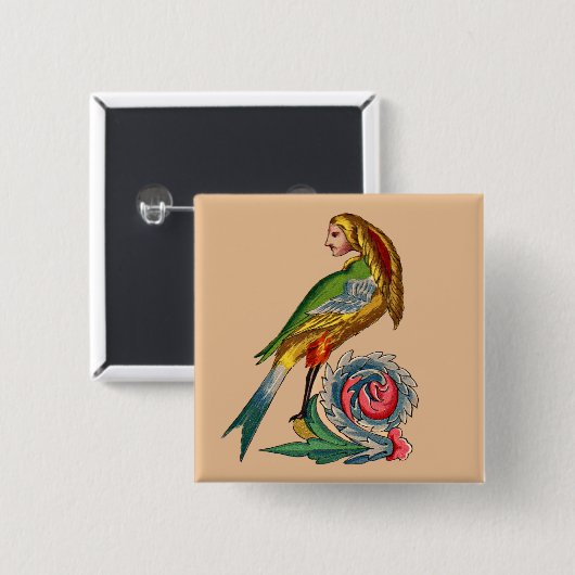 Badge Carré 5 Cm oiseau (Devant & derrière)