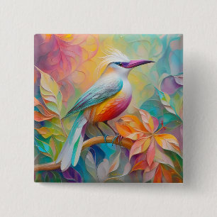 Badge Carré 5 Cm Oiseau à poitrine rouge à bec rose