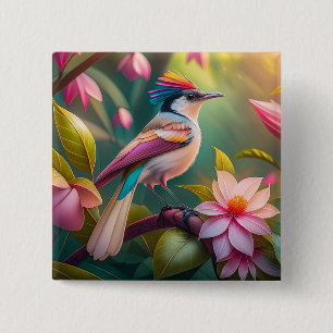 Badge Carré 5 Cm Oiseau fantastique Geai à crête arc-en-ciel