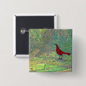 Badge Carré 5 Cm Oiseau rouge (Devant & derrière)