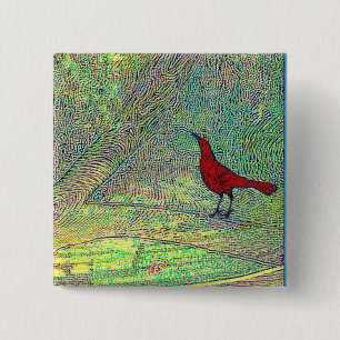 Badge Carré 5 Cm Oiseau rouge