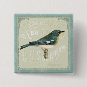 Badge Carré 5 Cm Oiseau vintage faisant face à la droite