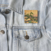 Badge Carré 5 Cm Oiseaux avec des fleurs d'automne et d'hiver (En situation)