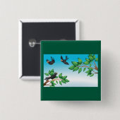 Badge Carré 5 Cm Oiseaux Dans Un Arbre (Devant & derrière)