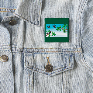 Badge Carré 5 Cm Oiseaux Dans Un Arbre