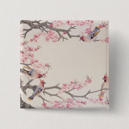 Badge Carré 5 Cm Oiseaux de chant au printemps (Devant)