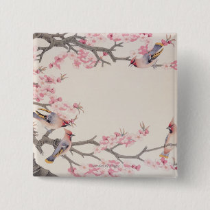 Badge Carré 5 Cm Oiseaux de chant au printemps