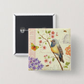 Badge Carré 5 Cm Oiseaux et abeilles (Devant & derrière)