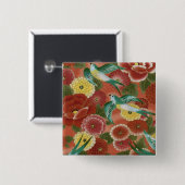 Badge Carré 5 Cm Oiseaux et fleurs (Devant & derrière)