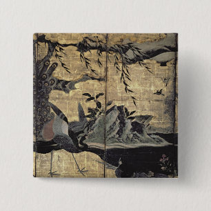 Badge Carré 5 Cm Oiseaux et fleurs des quatre saisons