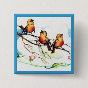 Badge Carré 5 Cm Oiseaux vintages