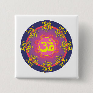 Badge Carré 5 Cm Om Mandala Blue Border