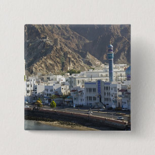 Badge Carré 5 Cm Oman, Muscat, Mutrah. Bâtiments le long de Mutrah