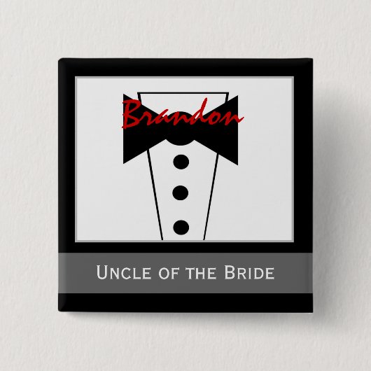 Badge Carré 5 Cm Oncle de la jeune mariée - Tux fait sur commande (Devant)