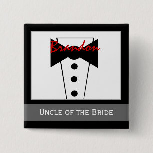 Badge Carré 5 Cm Oncle de la jeune mariée - Tux fait sur commande