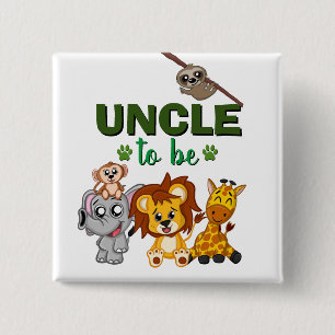 Badge Carré 5 Cm Oncle qui va être Jungle Safari Zoo Animal Baby Sh