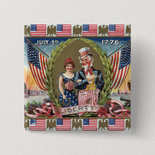 Badge Carré 5 Cm Oncle Sam et Madame Liberty