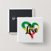 Badge Carré 5 Cm One Love One Heart Reggae Vibes (Devant & derrière)