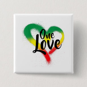 Badge Carré 5 Cm One Love One Heart Reggae Vibes