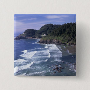 Badge Carré 5 Cm OR, côte de l'Oregon, phare de Heceta Head, sur