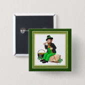 Badge Carré 5 Cm Or Leprechaun (Devant & derrière)