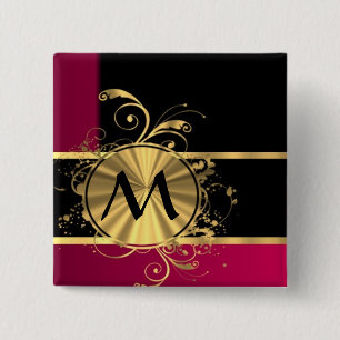 Badge Carré 5 Cm Or magenta et monogramme noir
